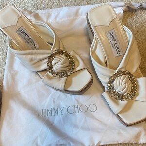 Jimmy Choo Cream and Gold Platform Mules